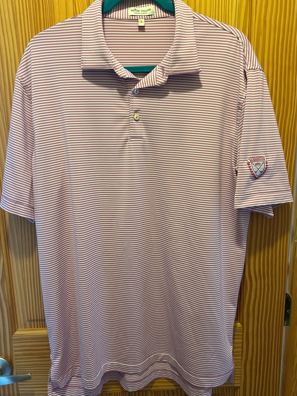 Peter Millar Harrington Pink and White Thin-Striped Golf Polo